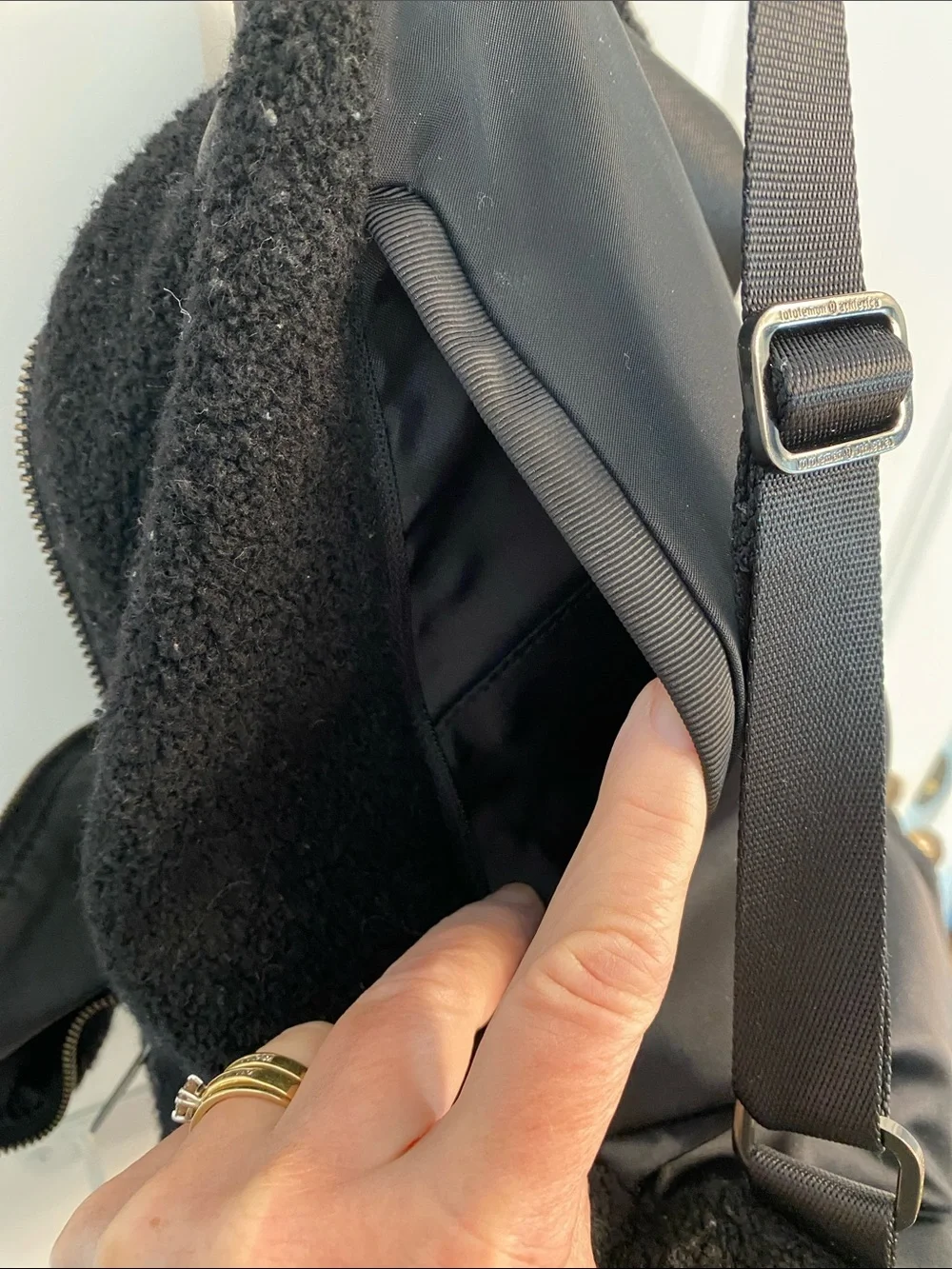 Lululemon black shearling backpack